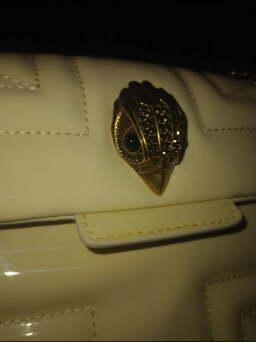 Kurt Geiger Kensington Cream Patent Leather Shoulder Bag with Gold Chain